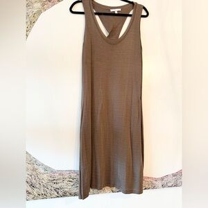 Diktons tank back cut out silky mesh brown tan dress sheer XL